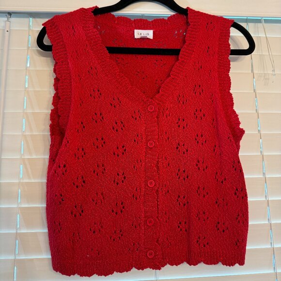 EUC Le Lis Red Knit Button Up Vest (Size: M) - Picture 1 of 4